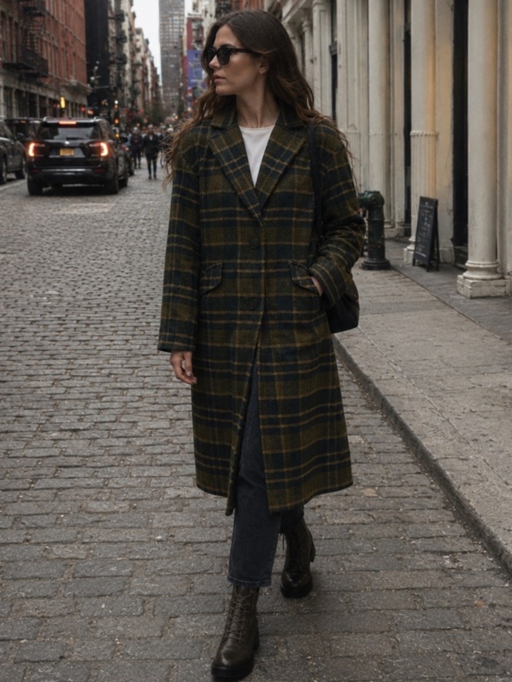 Hunter Carra Longline Green Plaid Coat